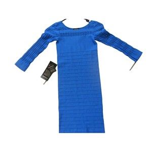 NEW BEBE Blue Sleeve Stacey Pick-a-Boo Shine Dress SIZE P/S Petite USA sexy